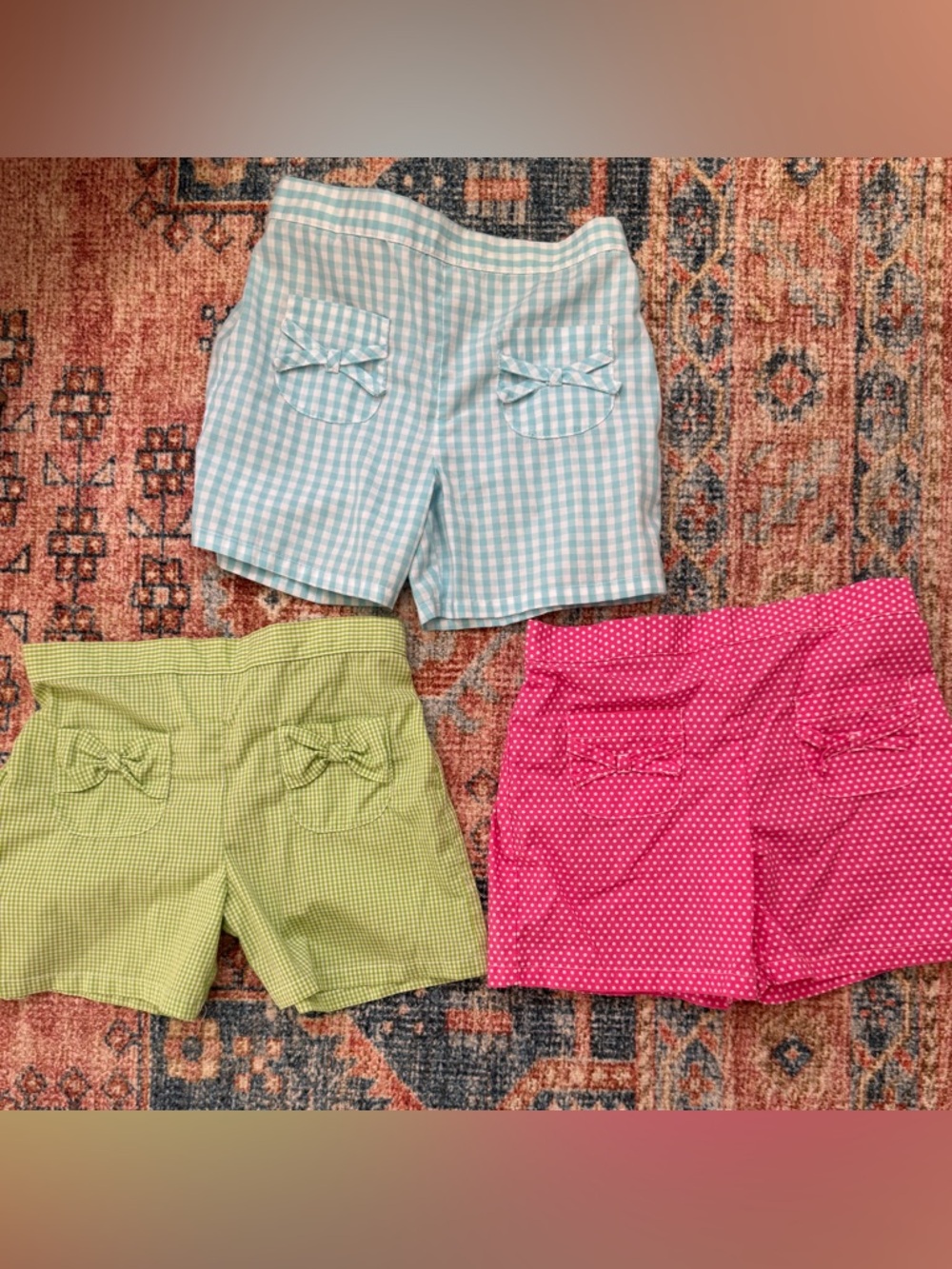 Girls' 3-Pack Gingham & Polka Dot Shorts - Blue, Green & Pink